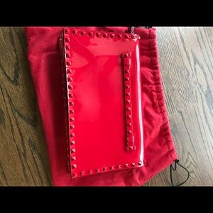 Valentino patent rockstud leather flap clutch